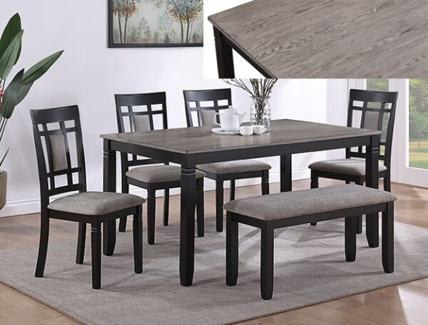 2325SET-LG.jpg 2325SET-LG PAIGE 6PK DINING SET W/BENCH L.GREY