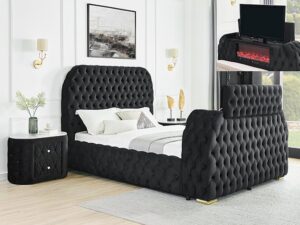 5115BK.jpg 5115BK NATALIA BED W/FIREPLACE,TV LIFT BK