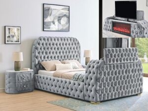 5115GY.jpg 5115GY NATALIA BED W/FIREPLACE,TV LIFT GY