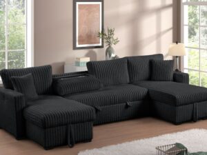 July Black Double Storage Chaise Sectional
