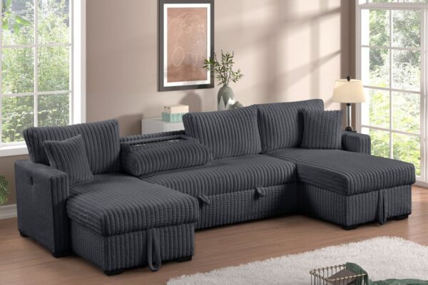 July Charcoal Double Storage Chaise Sectional (w/ Pull Out Bed)