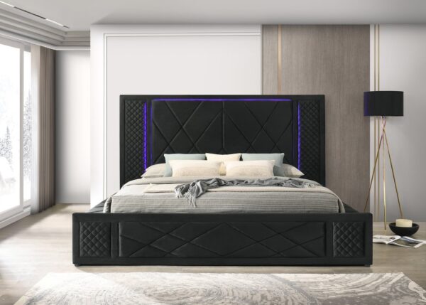 lorenzo-3730-blk-frontview-cnp-1_orig.jpg Lorenzo Black Platform Bed (w/ LED LIGHTS & BLUETOOTH SPEAKERS) - Queen, King