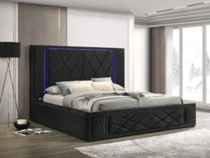 lorenzo-3730-blk-sideview-cnp-1.jpg Lorenzo Black Platform Bed (w/ LED LIGHTS & BLUETOOTH SPEAKERS) - Queen, King