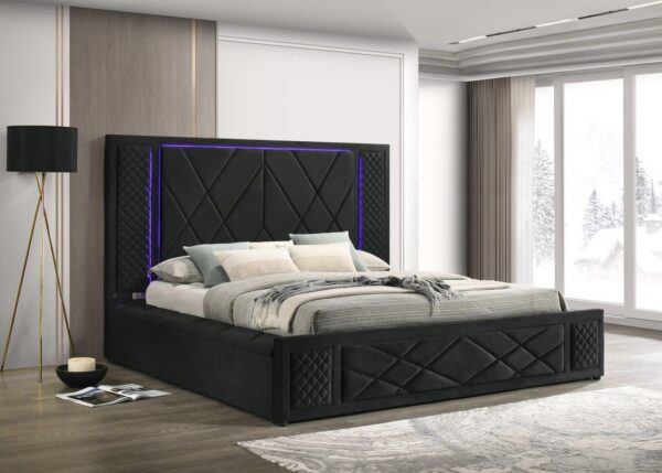 lorenzo-3730-blk-sideview-cnp-1.jpg Lorenzo Black Platform Bed (w/ LED LIGHTS & BLUETOOTH SPEAKERS) - Queen, King